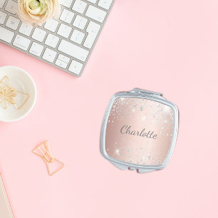 Rose gold silver name compact mirror