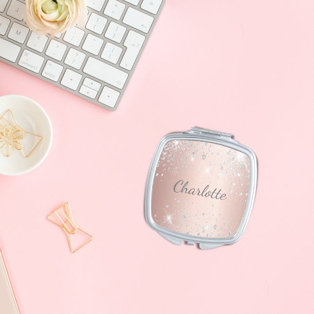 Rose gold silver name compact mirror (Creator Uploaded)
