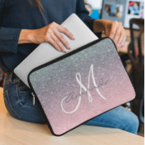 Rose Gold Silver Ombre Monogram Personalize Laptop Sleeve