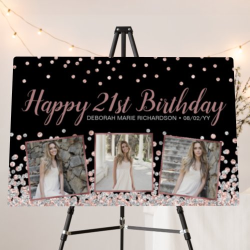 Rose Gold Silver Photo Collage 21st Birthday Foam Board