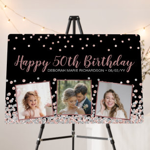 Rose Gold Silver Photo Collage 50th Birthday Foam Board