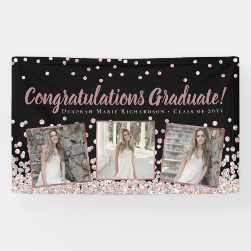 Rose Gold Silver Photo Collage Graduation Banner