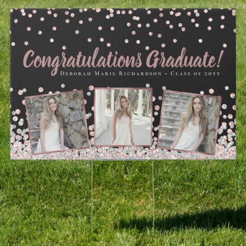 Rose Gold Silver Photo Collage Graduation Sign