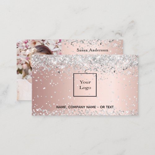 Rose gold silver photo QR code glitter female Business Card