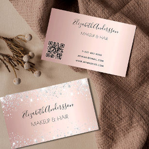 Rose gold silver QR code glitter Business Card