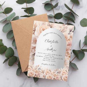 Rose gold silver roses floral arch elegant wedding invitation