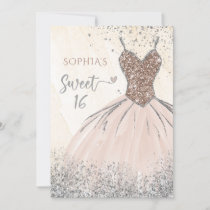 Rose Gold Silver Sparkle Dress Sweet 16 birthday Invitation