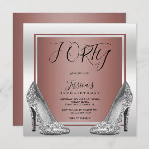 Rose Gold & Silver Stilettos 40th Birthday Invitation