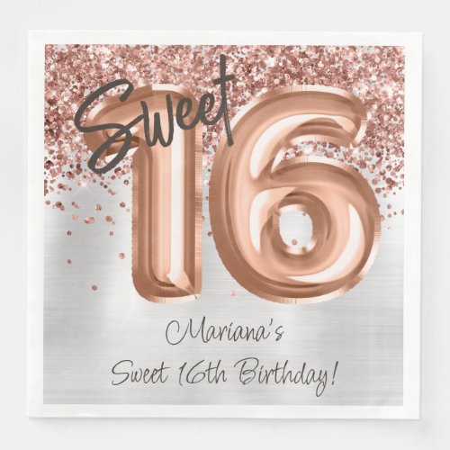  Rose Gold Silver Sweet 16th Birthday Party Paper Dinner Napkins