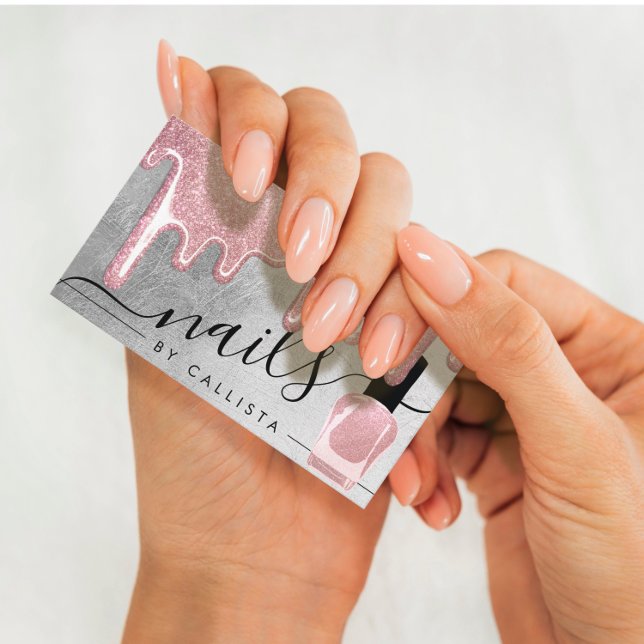 Rose Gold Silver Thick Glitter Drips Polish Nails Business Card (Creator Uploaded)