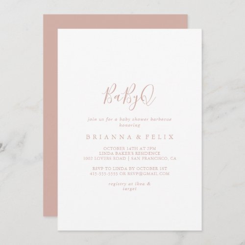 Rose Gold Simple BabyQ Baby Shower Barbecue  Invitation