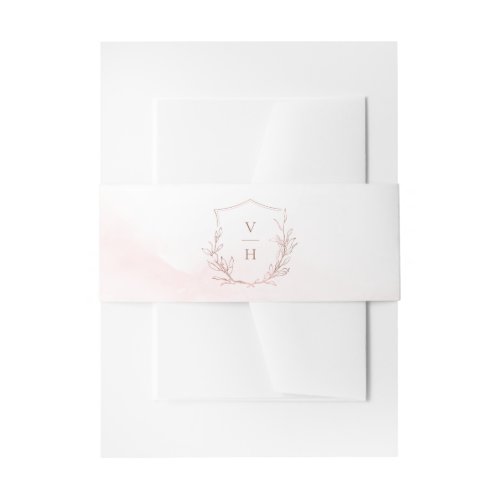 Rose gold Simple botanical crest monogram wedding Invitation Belly Band