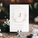 Rose gold simple botanical crest monogram wedding table number<br><div class="desc">Elegant rustic hand illustrated botanical leaves crest with modern trendy script and classic font in faux rose gold and blush pink,  Simple and sophisticated. Great table cards for modern classic wedding,  simple formal wedding,  elegant botanical garden wedding. 
See all the matching pieces in collection</div>