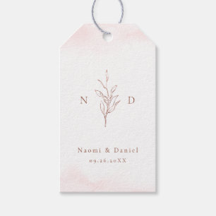 Rose gold simple botanical leaves monogram wedding gift tags