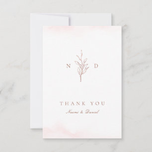 Rose gold Simple botanical monogram wedding Thank Thank You Card
