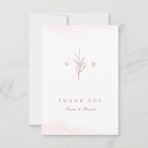 Rose gold Simple botanical monogram wedding Thank  Thank You Card