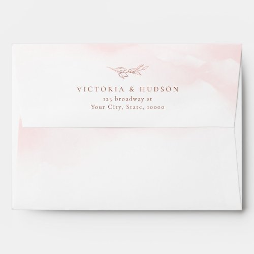 Rose gold simple botanical wedding return address envelope