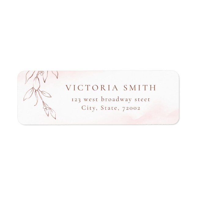 Rose gold simple botanical wedding return address label (Front)
