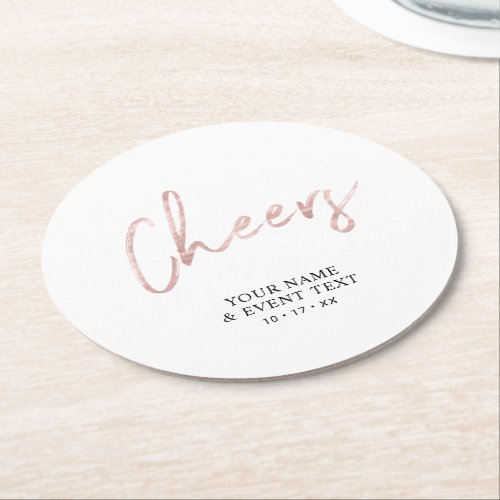 Rose Gold Simple Cheers Adult Birthday Party Round Paper Coaster