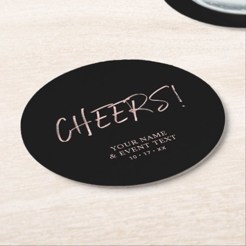 Rose Gold Simple Cheers Adult Birthday Party Round Round Paper Coaster