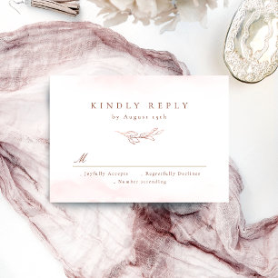 Rose gold simple elegance botanical leaves wedding RSVP card