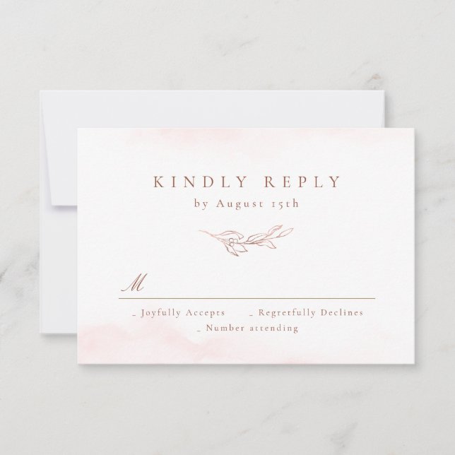 Rose gold simple elegance botanical leaves wedding RSVP card (Front)