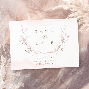 Rose gold simple elegance botanical leaves wedding save the date