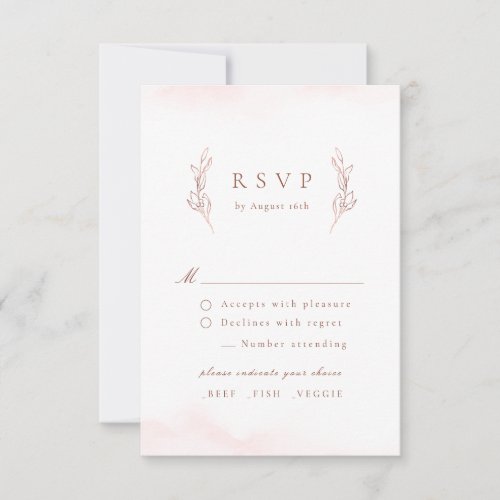 Rose gold simple elegance botanical wedding RSVP card