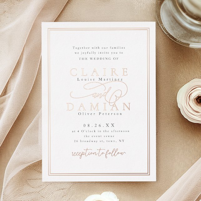 Rose Gold Simple Elegance Romantic Script Wedding Foil Invitation (Rose Gold Simple Elegance Romantic Script Wedding Foil Invitation)