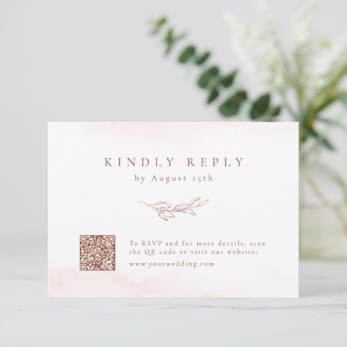 Rose gold simple elegant botanical QR code wedding RSVP Card