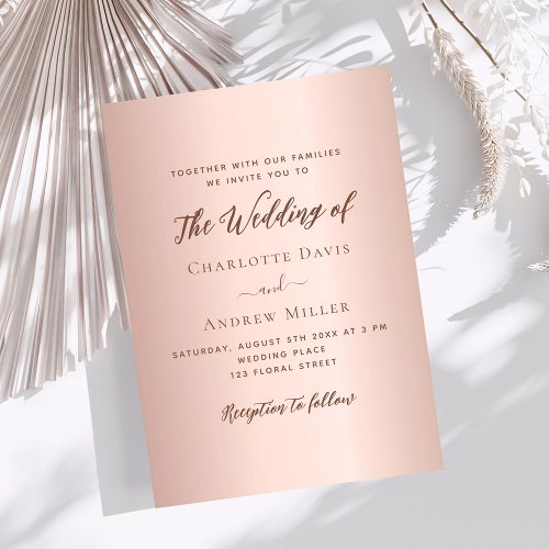 Rose gold simple elegant luxury wedding invitation