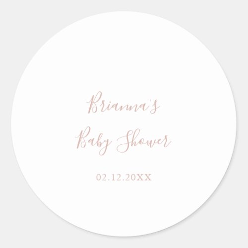 Rose Gold Simple Minimalist Baby Shower Favor   Classic Round Sticker