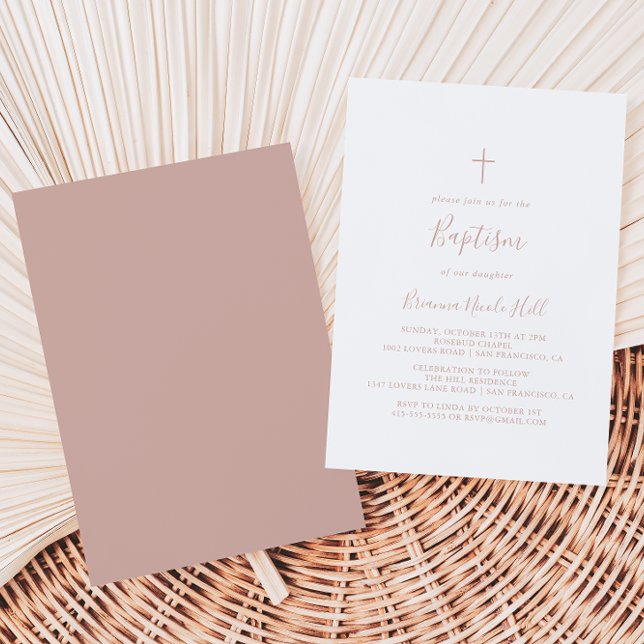 Rose Gold Simple Minimalist Baptism Invitation (Creator Uploaded)