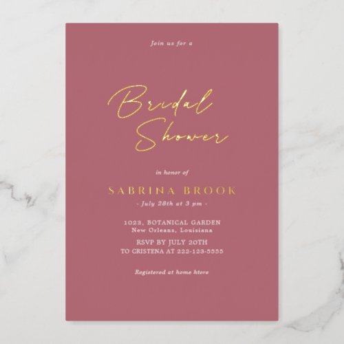 Rose Gold   Simple Minimalist Bridal Shower  Foil Invitation
