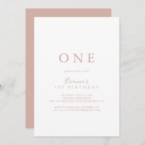 Rose Gold Simple Minimalist First Birthday Party  Invitation