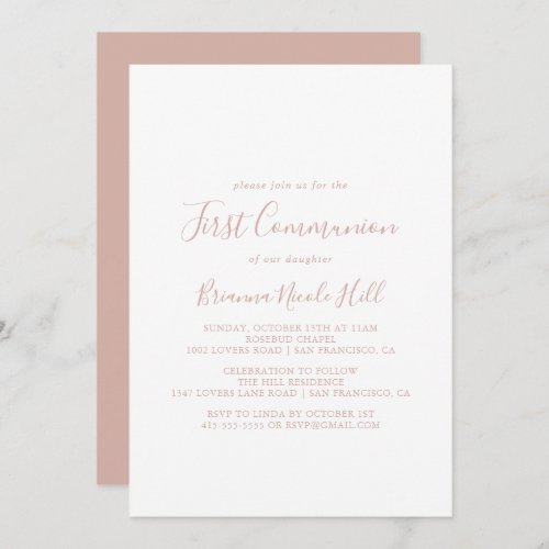 Rose Gold Simple Minimalist First Communion  Invitation