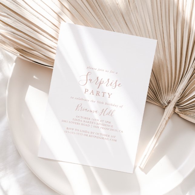 Rose Gold Simple Minimalist Surprise Party  Invitation (Creator Uploaded)