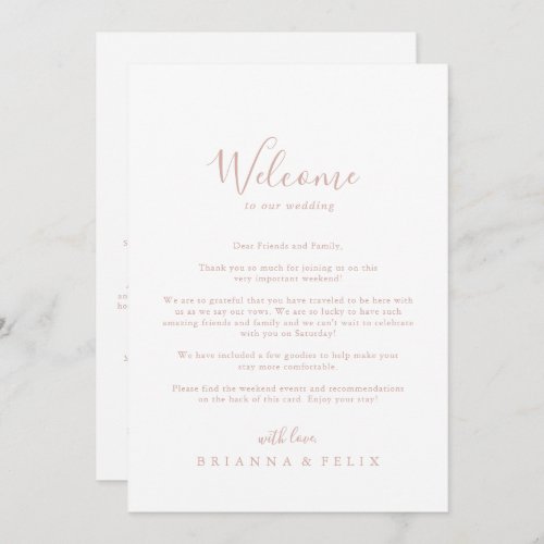 Rose Gold Simple Minimalist Wedding Welcome Letter