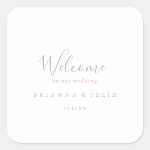 Rose Gold Simple Minimalist Wedding Welcome   Square Sticker