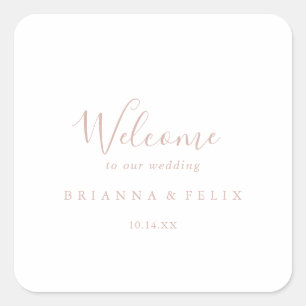 Rose Gold Simple Minimalist Wedding Welcome Square Sticker
