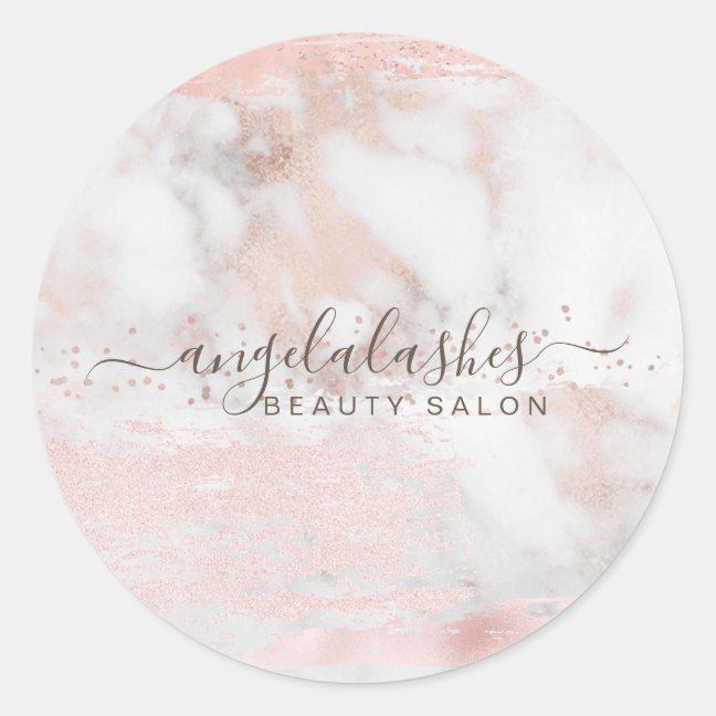 Rose Gold Simple Style Marble Feminine Signature Classic Round Sticker