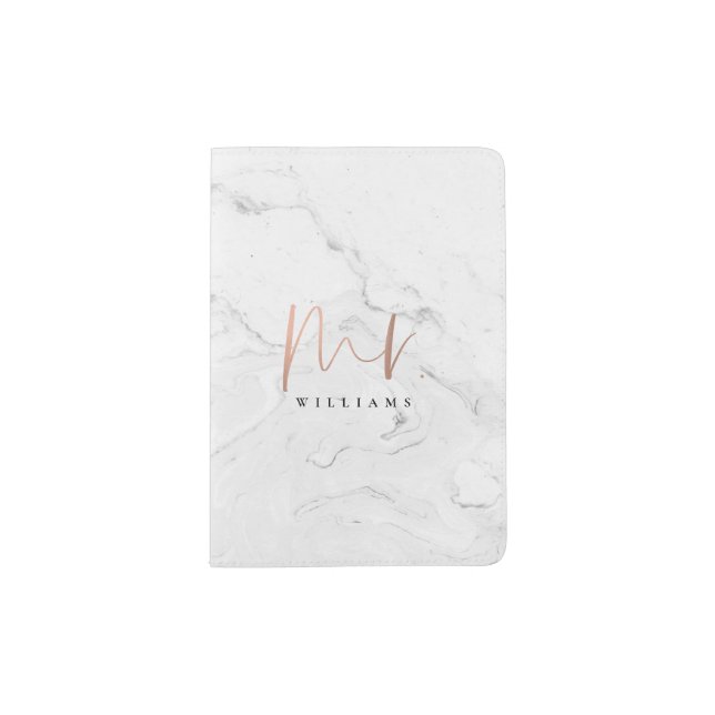 Rose Gold Simple Typography Marble Mr. Passport Holder (Front)