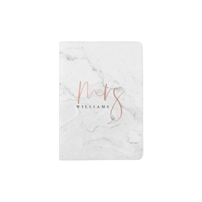 Rose Gold Simple Typography Marble Mrs. Passport Holder (Front)
