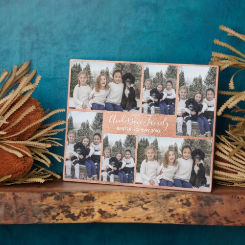 Rose Gold Six Photo Collage Plaque