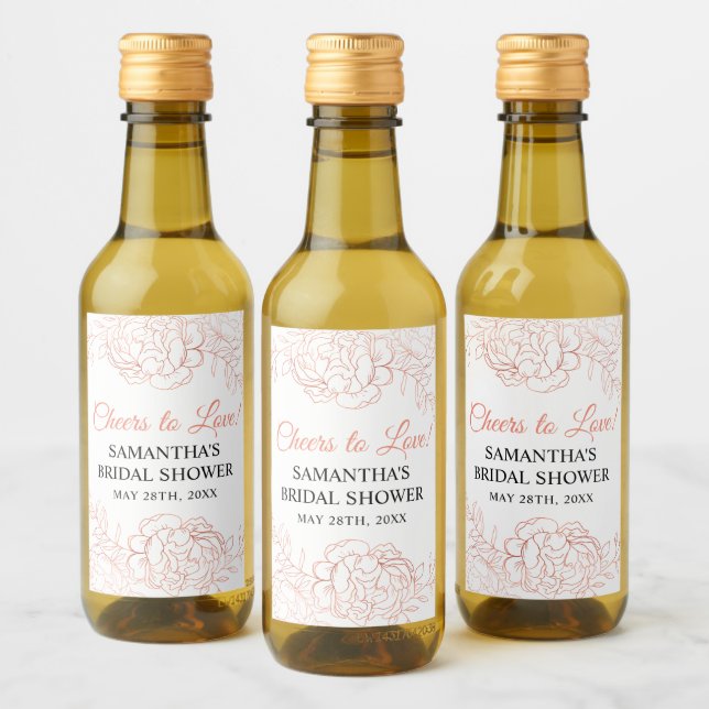 Rose Gold Sketched Flower Favor Mini Wine Label (Bottles)