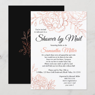 Rose Gold Sketched Flowers Bridal Shower by Mail Invitation