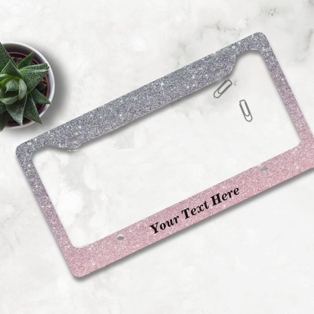 Rose Gold Sliver Ombre Custom Text glitter License Plate Frame (Creator Uploaded)