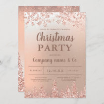 Rose gold snow pine metallic corporate Christmas Invitation