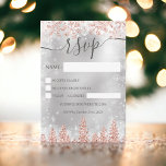 Rose gold snow pine navy Christmas winter rsvp<br><div class="desc">Time to celebrate your winter wonderland wedding theme with this luxury rose gold glitter snowflakes sparkles and rose gold glitter pine tree forest on an elegant festive silver watercolor background,  featuring a modern cool script font typography. Perfect rsvp card for your winter wonderland wedding.</div>