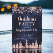 Rose gold snow pine navy corporate Christmas Invitation